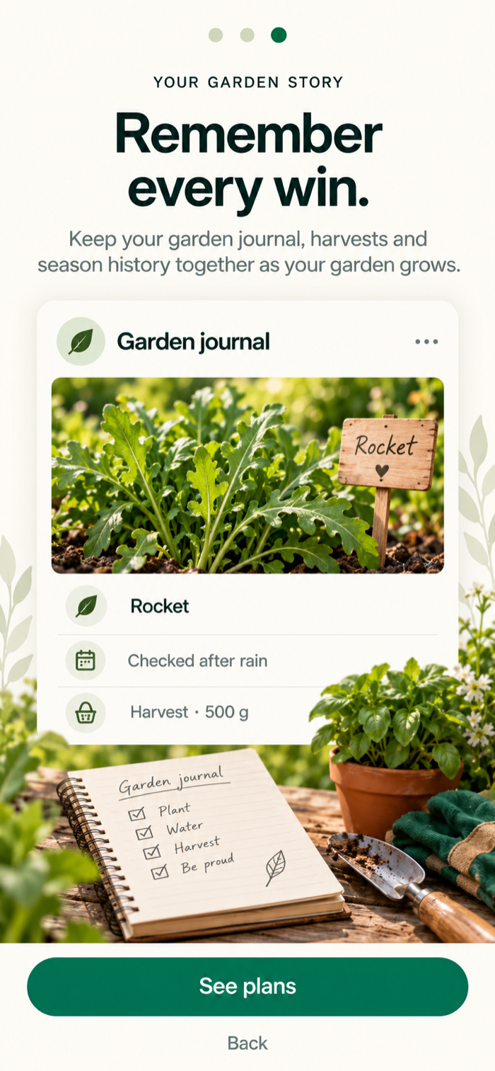 Yard Yield garden journal screen